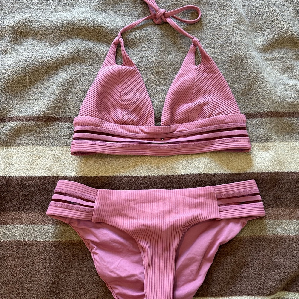 Pink Ribbed Bikini Set